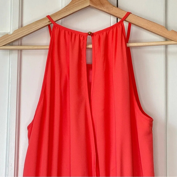 Banana Republic A Line Halter Solid Coral Cinch Waist Dress Capri Sz  2 summer - Picture 6 of 13